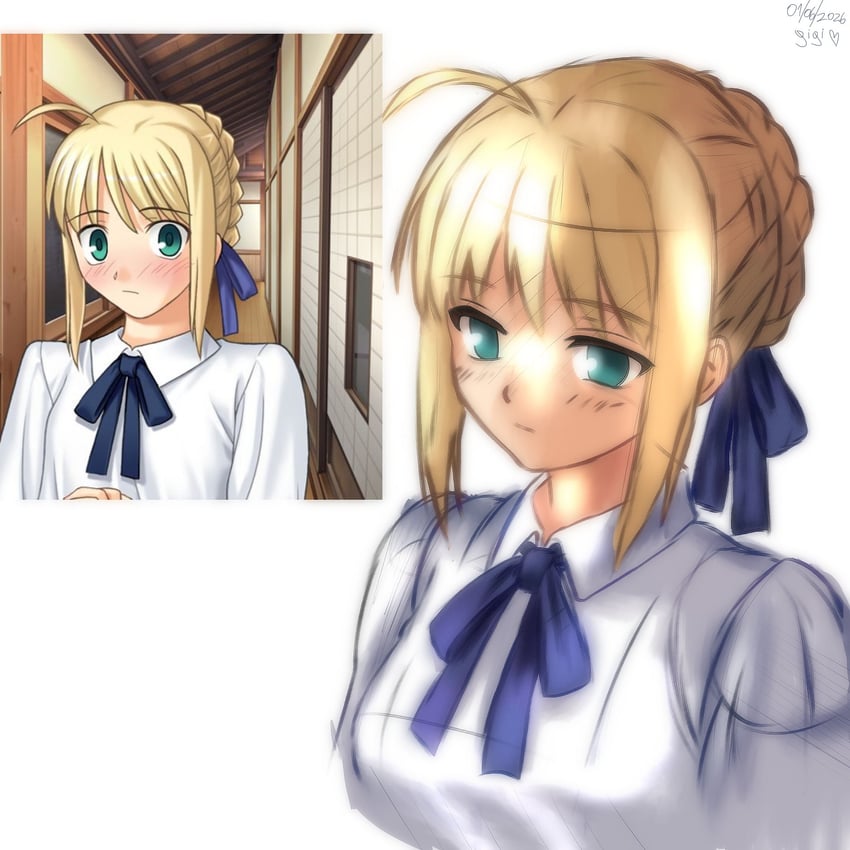 Fate/stay night、Fate系列、阿尔托莉雅·潘德拉贡 (Fate) 1名女孩 呆毛 金发 脸红 辫子