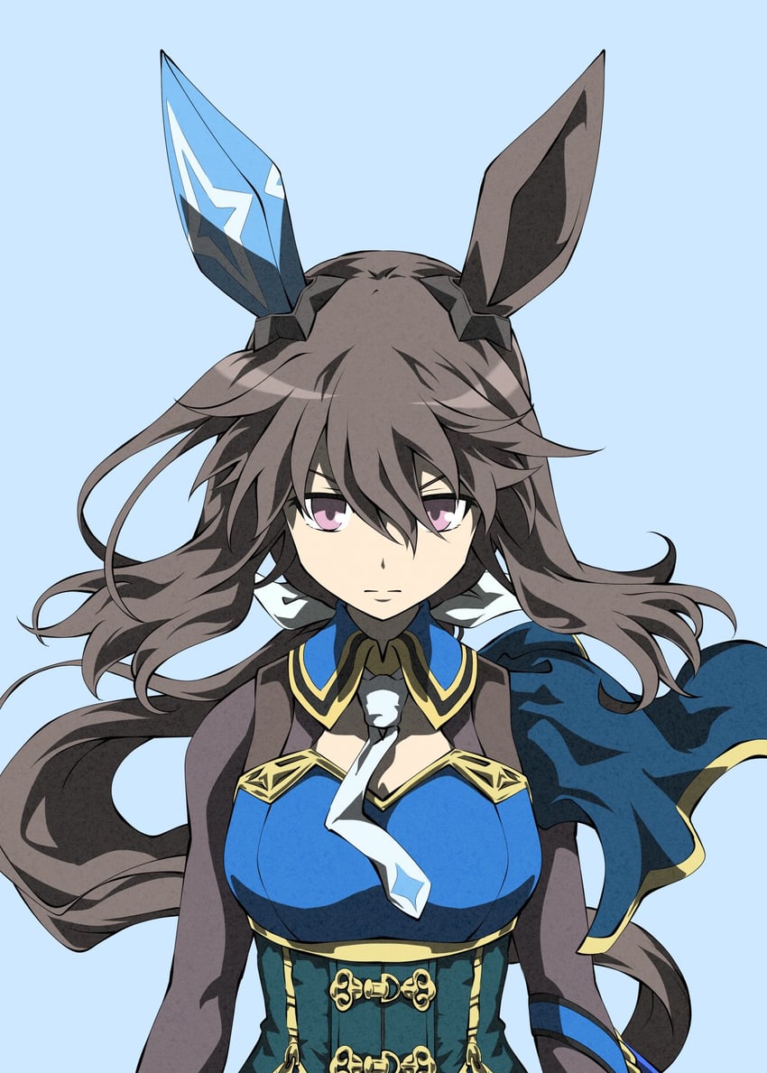 赛马娘、爱慕织姬 (星间夜曲) (赛马娘)、爱慕织姬 (赛马娘) 1名女孩 兽耳 蓝色小披肩 蓝色连衣裙 束腹上衣