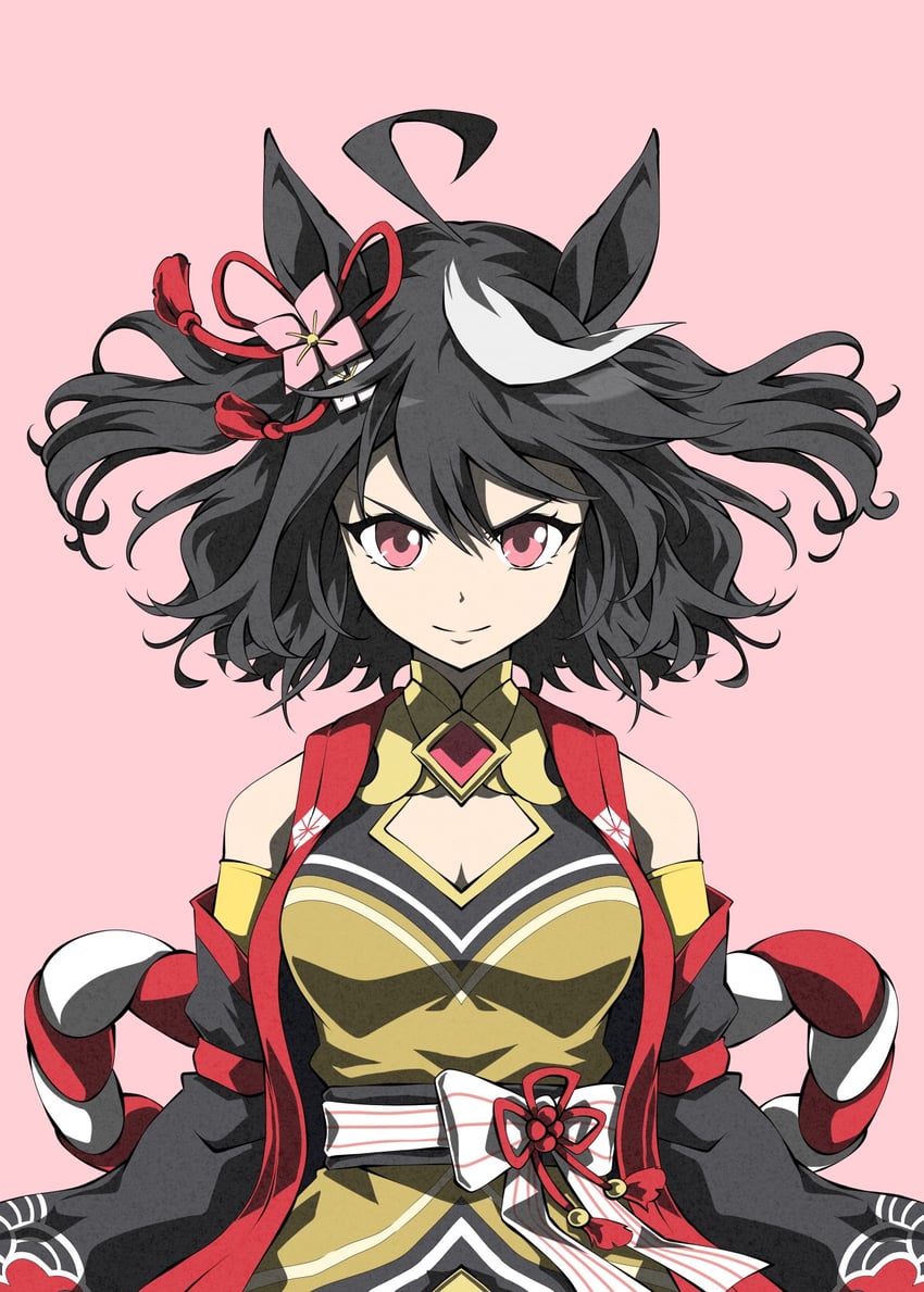 赛马娘、北部玄驹 (锦上之花) (赛马娘)、北部玄驹 (赛马娘) 1名女孩 呆毛 兽耳 黑发 乳房