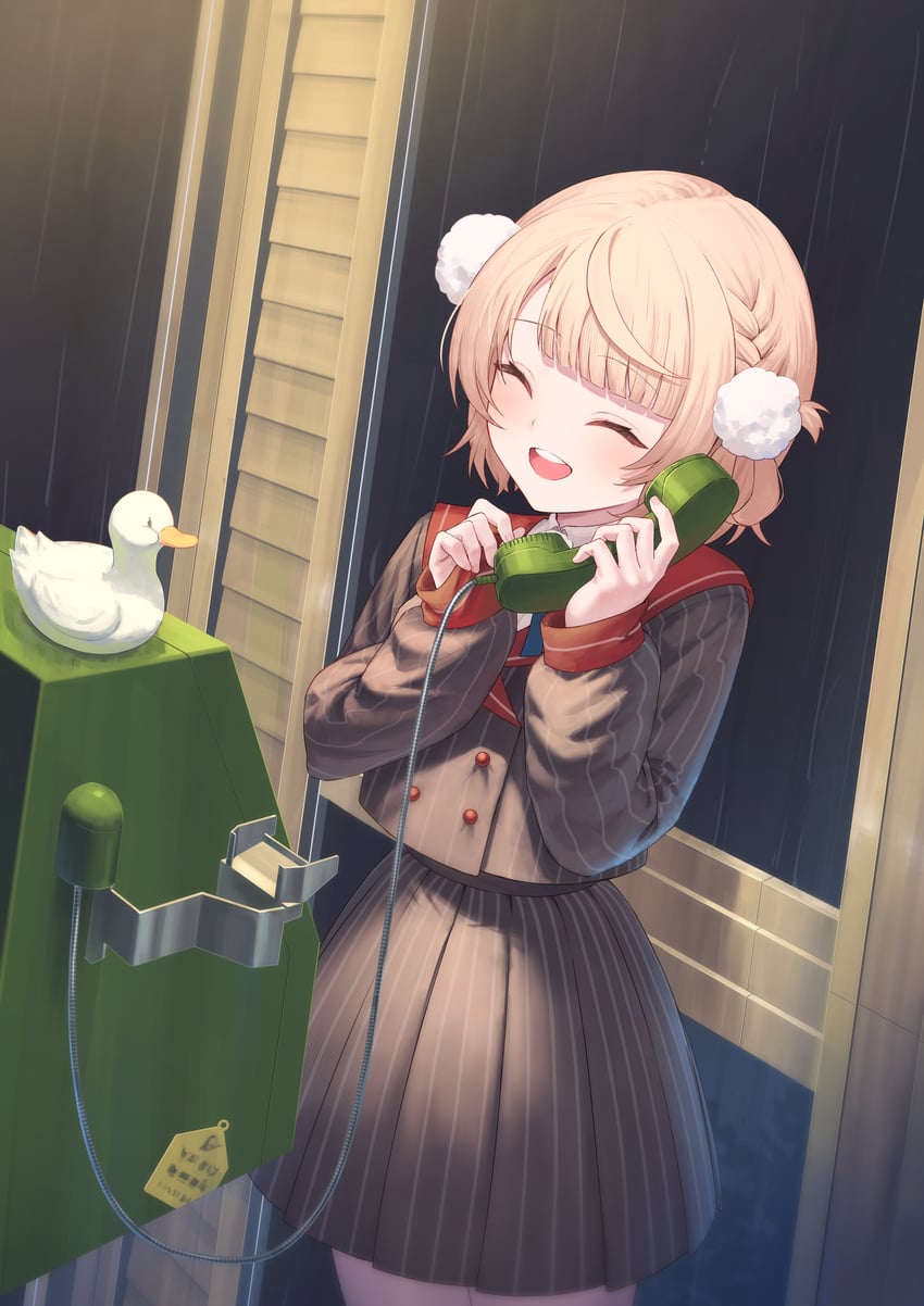 个人势虚拟主播、时雨羽衣 (第一套服装) (VTuber)、时雨羽衣(VTuber) 1名女孩 鸟 金发 蓝色丝带 齐刘海
