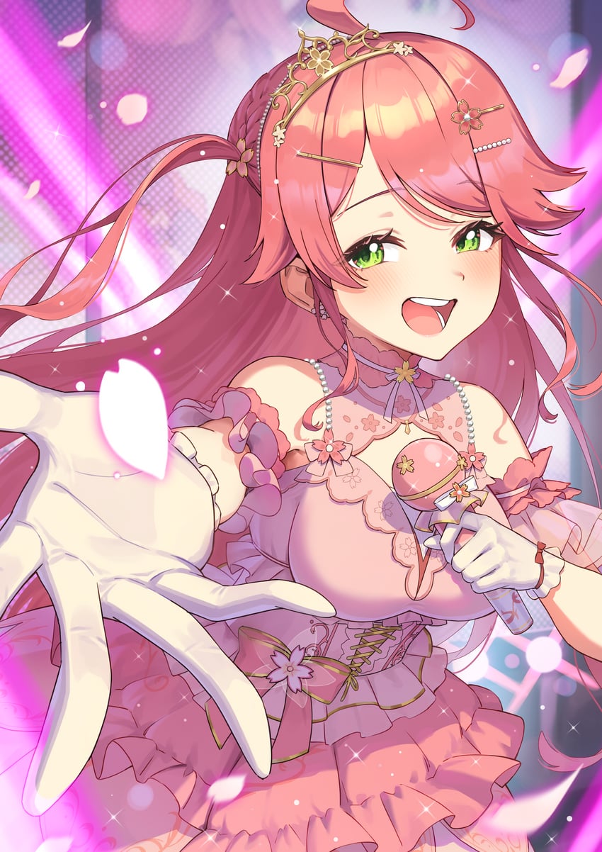 Hololive、樱巫女、樱巫女 (Flower Fantasista!) 1名女孩 :D 呆毛 露肩 脸红