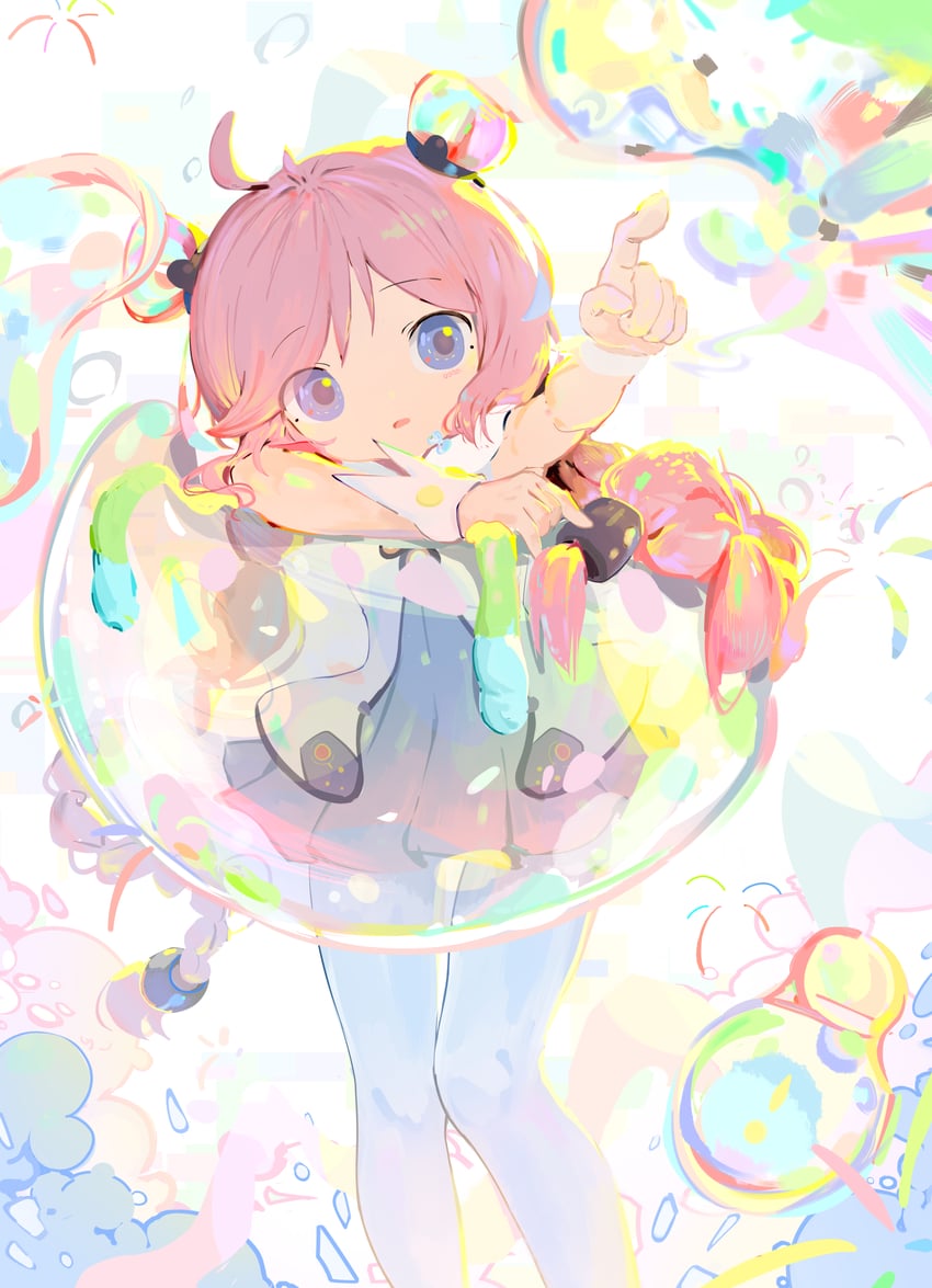 VOCALOID、Rana (Vocaloid) 1名女孩 呆毛 蓝眼 气泡 变形