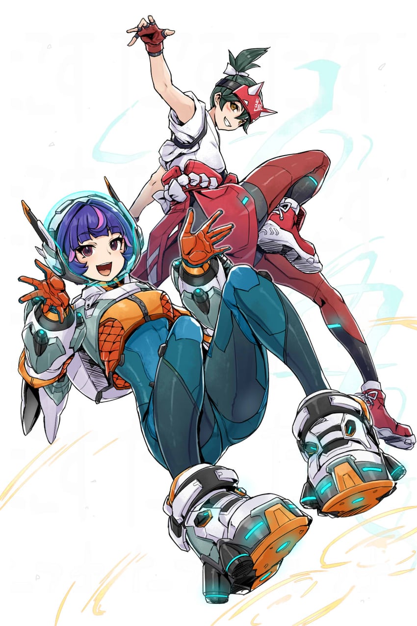 守望先锋、朱诺 (守望先锋)、雾子 2名女孩 蓝紧身衣 紧身连体衣 棕眼睛 彩色鞋底
