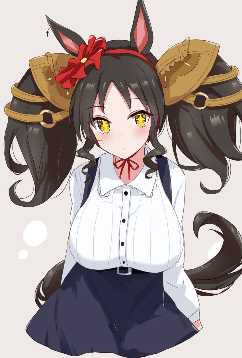 赛马娘、美妙周日 (赛马娘) +_+ 1名女孩 兽耳 黑色连衣裙 黑发