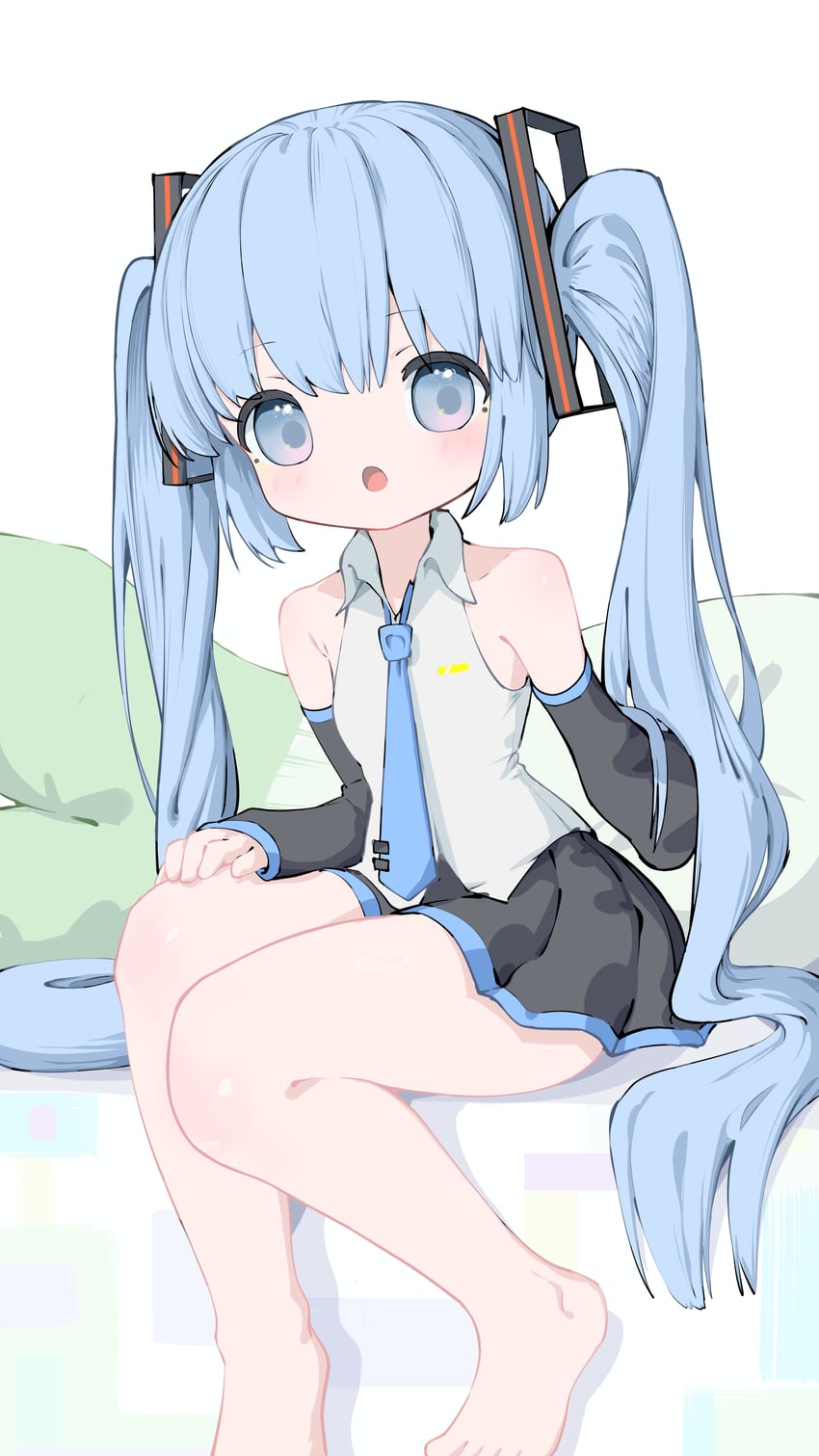 VOCALOID、初音未来 1名女孩 惊讶 露肩 赤脚 黑色裙子