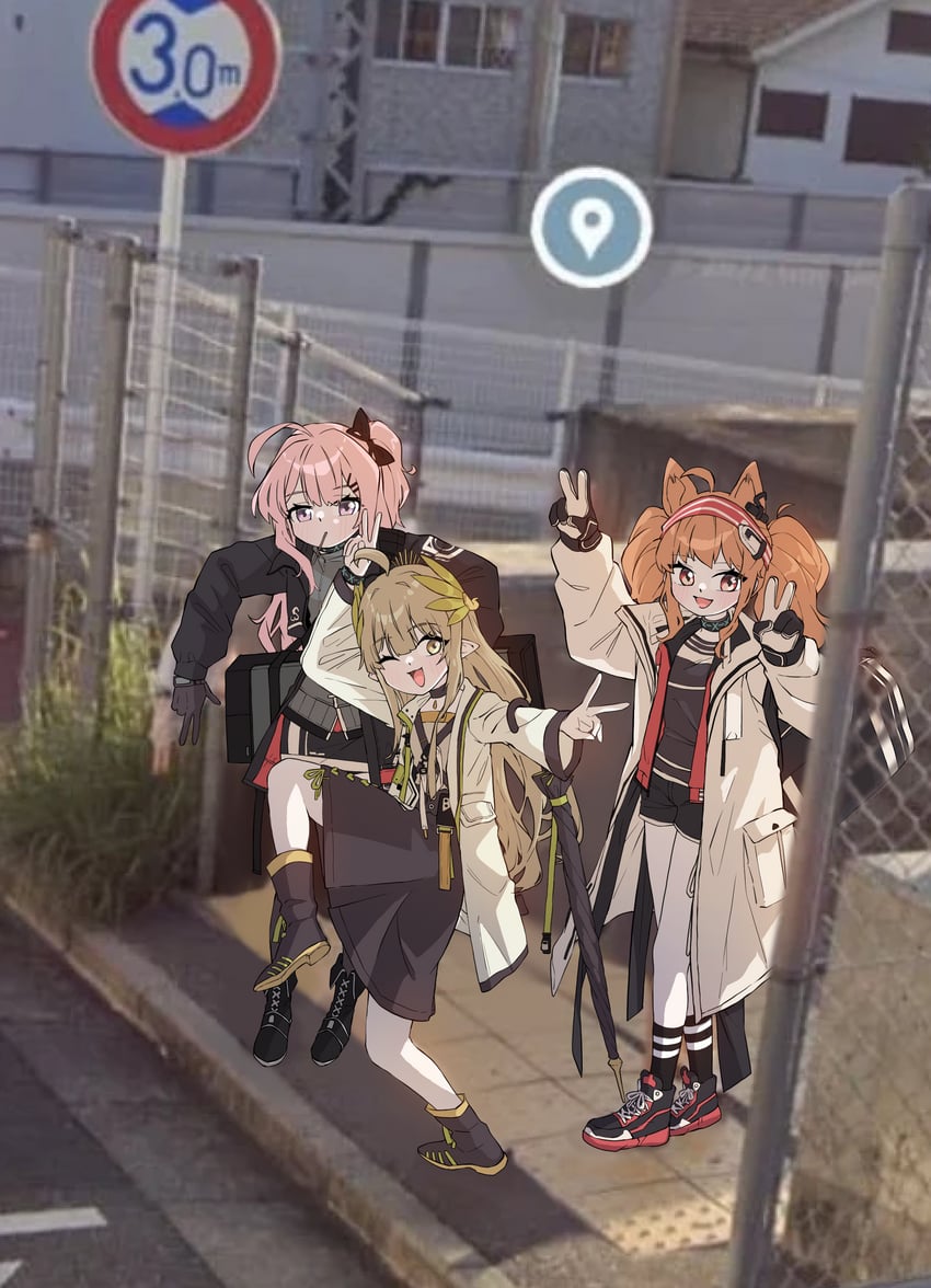 明日方舟、安比尔 (明日方舟)、安洁莉娜 (明日方舟) 3人女子 猫脸笑 :D 兽耳 黑色蝴蝶结