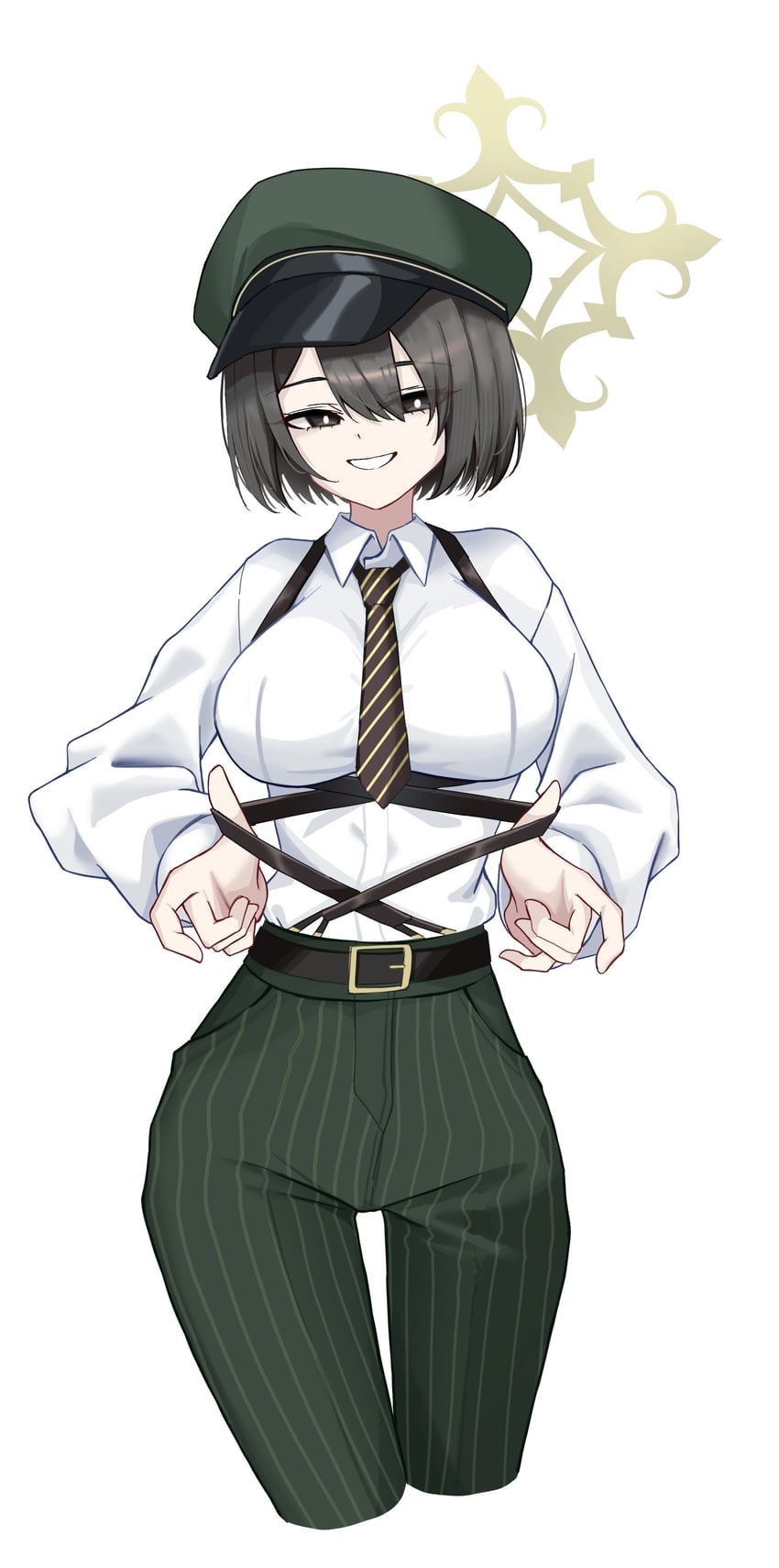 蔚蓝档案、弘美 (蔚蓝档案) 1名女孩 整理衣服 调整吊带 黑瞳 黑发