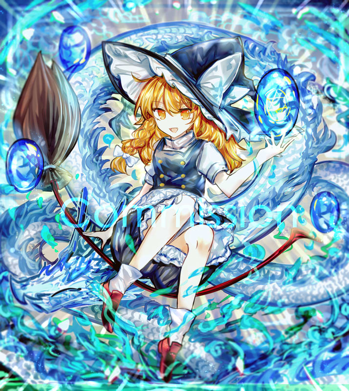 东方Project、雾雨魔理沙 1名女孩 围裙 黑帽子 黑色裙子 黑色马甲