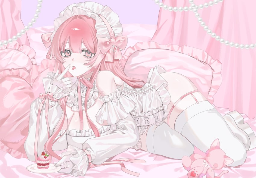 原创 1名女孩 露肩 蝴蝶结 乳房 蛋糕