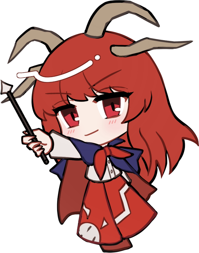 东方Project、东方Project (PC-98)、神玉 (女) (东方Project) 1名女孩 蓝色披风 脸红 棕角 纽扣