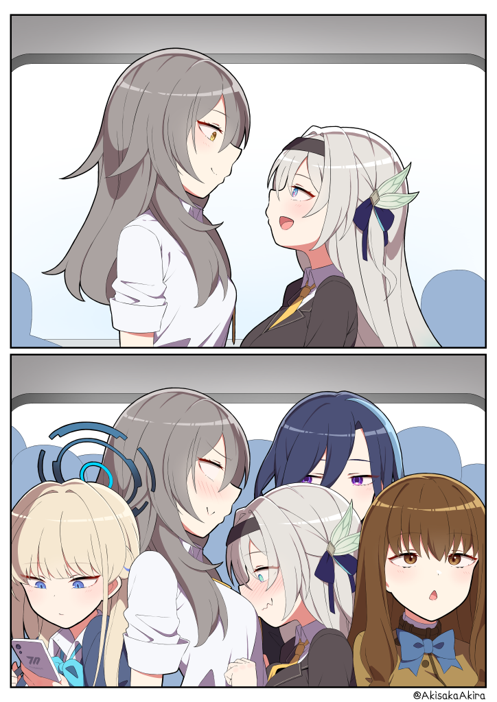 蔚蓝档案、Fate/Extra、Fate系列 两格漫画 5名女孩 金发 蓝眼 蓝发