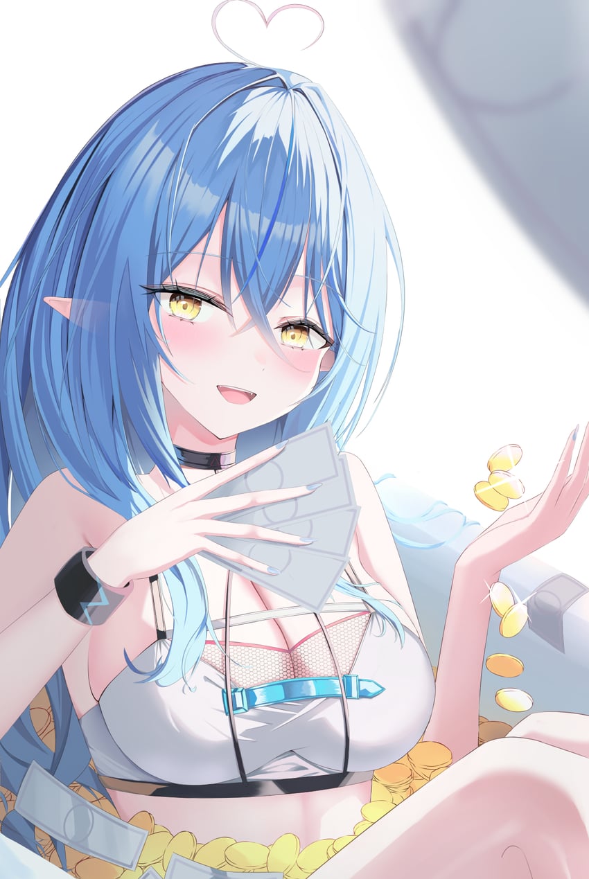 Hololive、雪花拉米、雪花菈米 (赛博风格) 1名女孩 呆毛 黑色项圈 黑色夹克 蓝发