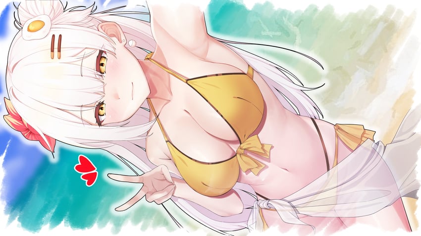 二次元插画 1名女孩 比基尼 乳房 闭嘴 耳环