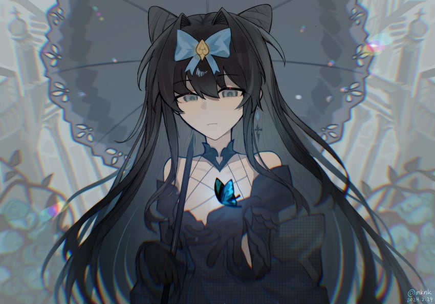 韵律源点 Arcaea、对立 (Arcaea)、对立 (Tempest) (韵律源点) 1名女孩 兽耳 作者名 露肩 黑色连衣裙