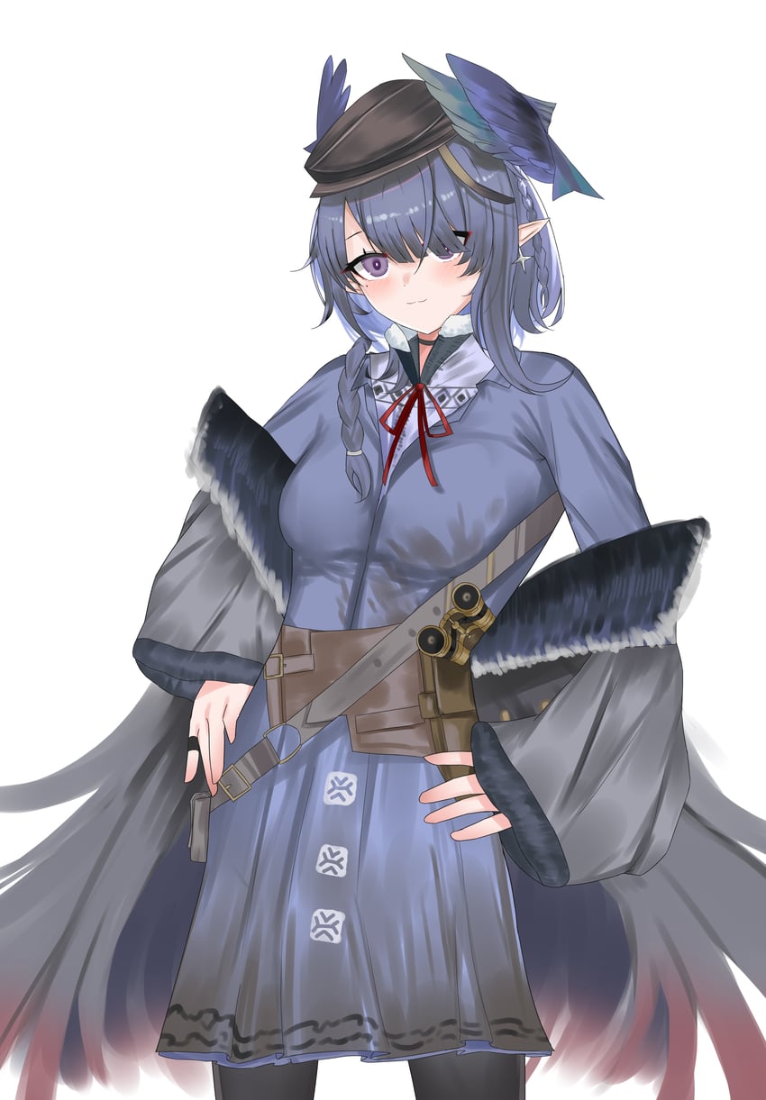 明日方舟、乌库希克 (明日方舟) 1名女孩 望远镜 鸟娘 黑色连衣裙 黑发