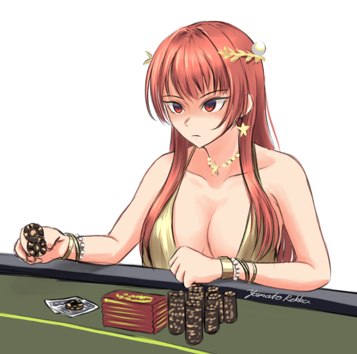 碧蓝航线、舰队Collection、nevada (a magnificent banquet) (azur lane) 1名女孩 手链 乳房 赌场牌桌 连衣裙