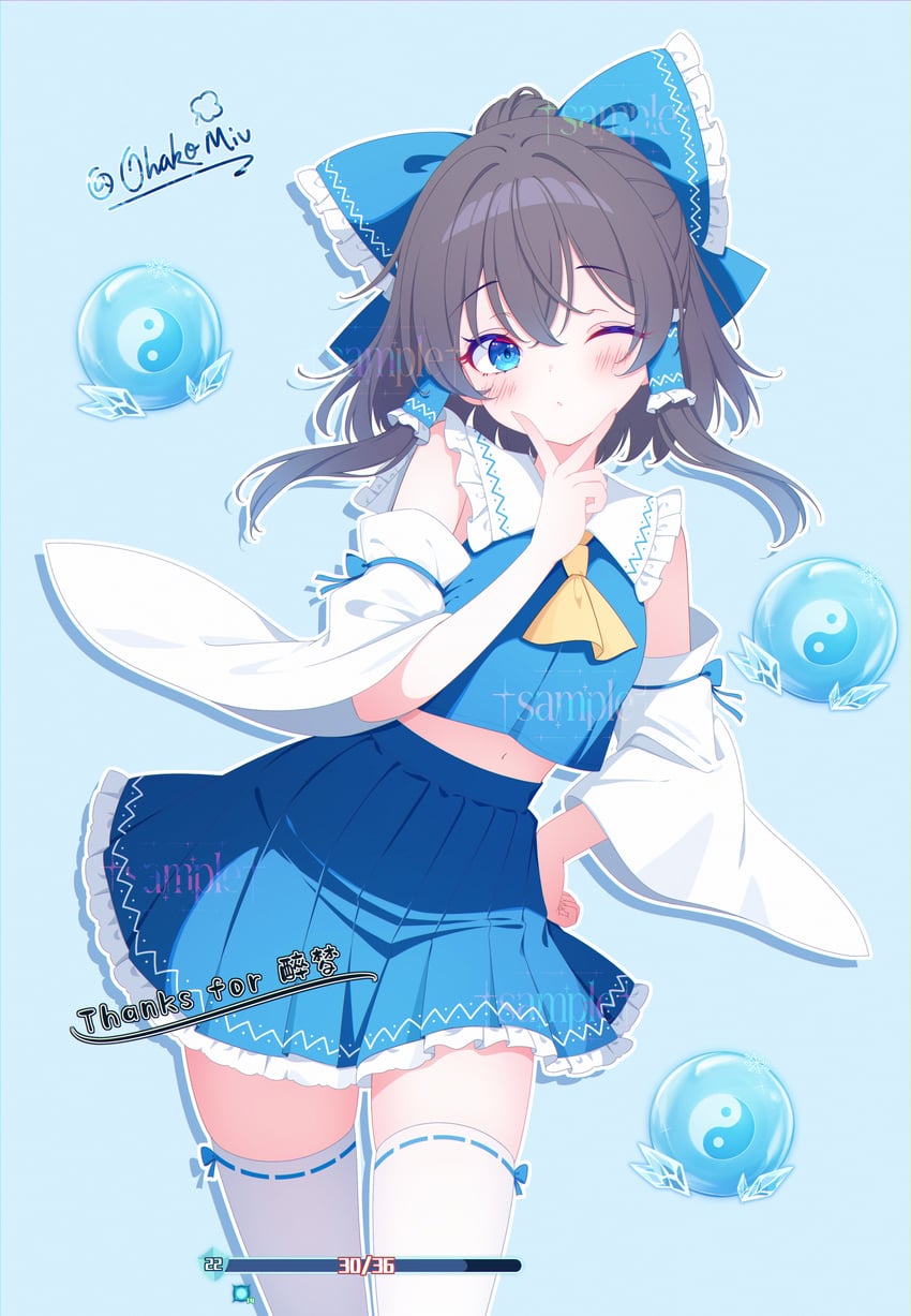 东方Project、博丽灵梦 1名女孩 阿斯科特领巾 蓝眼 脸红 蝴蝶结