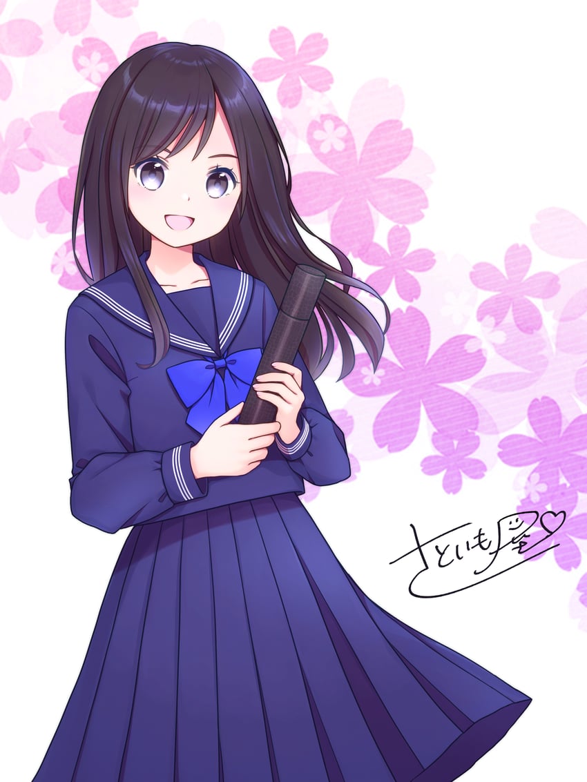 原创 1名女孩 :D 黑瞳 黑发 蓝色蝴蝶结