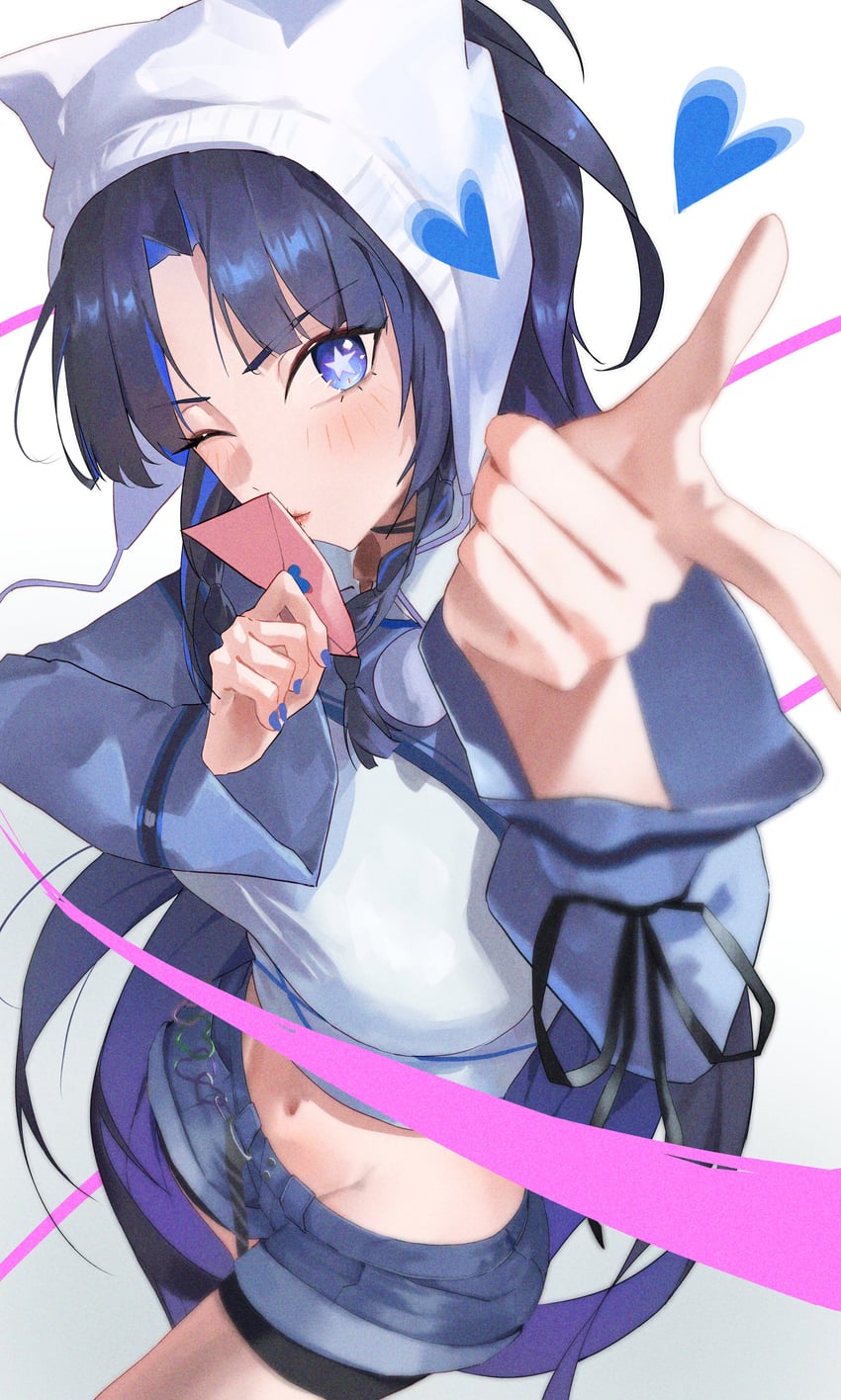 Hololive、Hololive英语、way 2 u (ouro kronii) 1名女孩 动物帽子 骑行裤 短裤下的单车裤 黑发