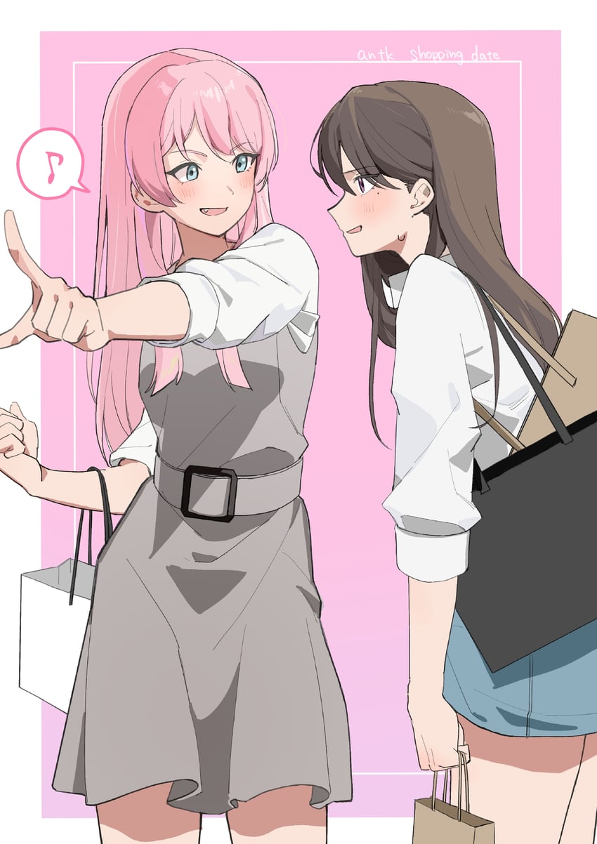 BanG Dream!、Bang Dream! It's MyGO!!!!!、千早爱音 2名女孩 包 蓝裙子 边框 棕发