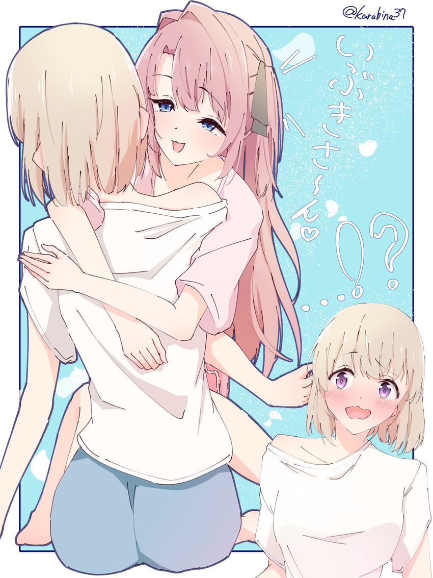 神稻牡丹：醉态如百合之花、上伊那牡丹、砺波伊吹 2名女孩 黑色丝带 蓝眼 脸红 灰发
