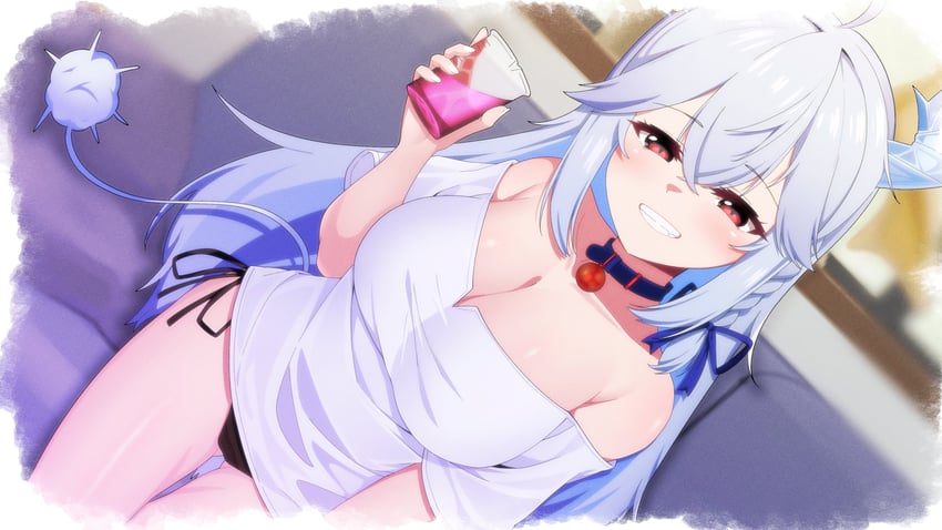 个人势虚拟主播、lumyon (vtuber) 1名女孩 呆毛 皮带项圈 黑色内裤 蓝发