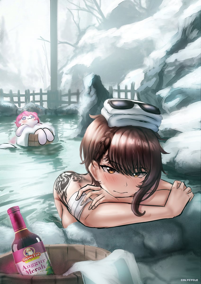 胜利女神：妮姬、德尔塔 (胜利女神: 妮姬)、多萝 (妮姬) 1名女孩 包扎的手臂 绷带 沐浴 瓶子