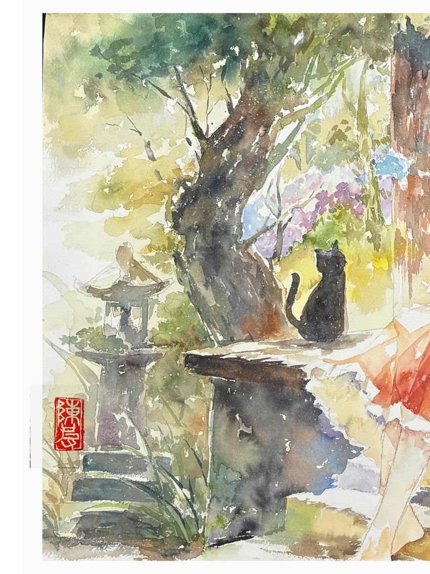东方Project、博丽灵梦 1名女孩 赤脚 黑猫 猫 荷叶边裙
