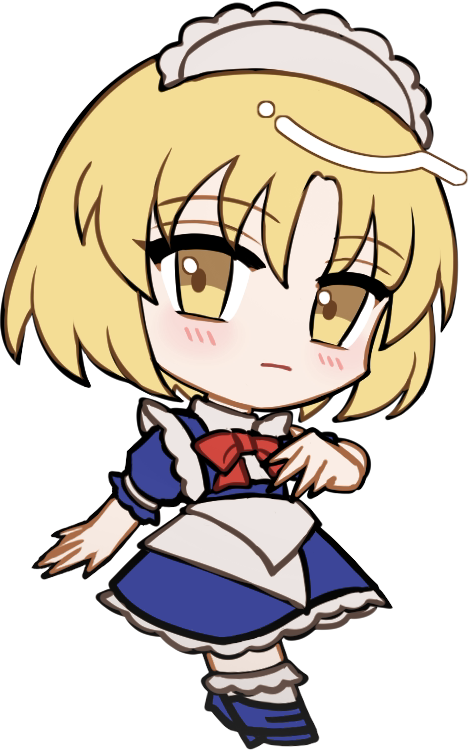 东方Project、东方Project (PC-98)、梦月 1名女孩 金发 蓝色连衣裙 蓝色鞋子 脸红