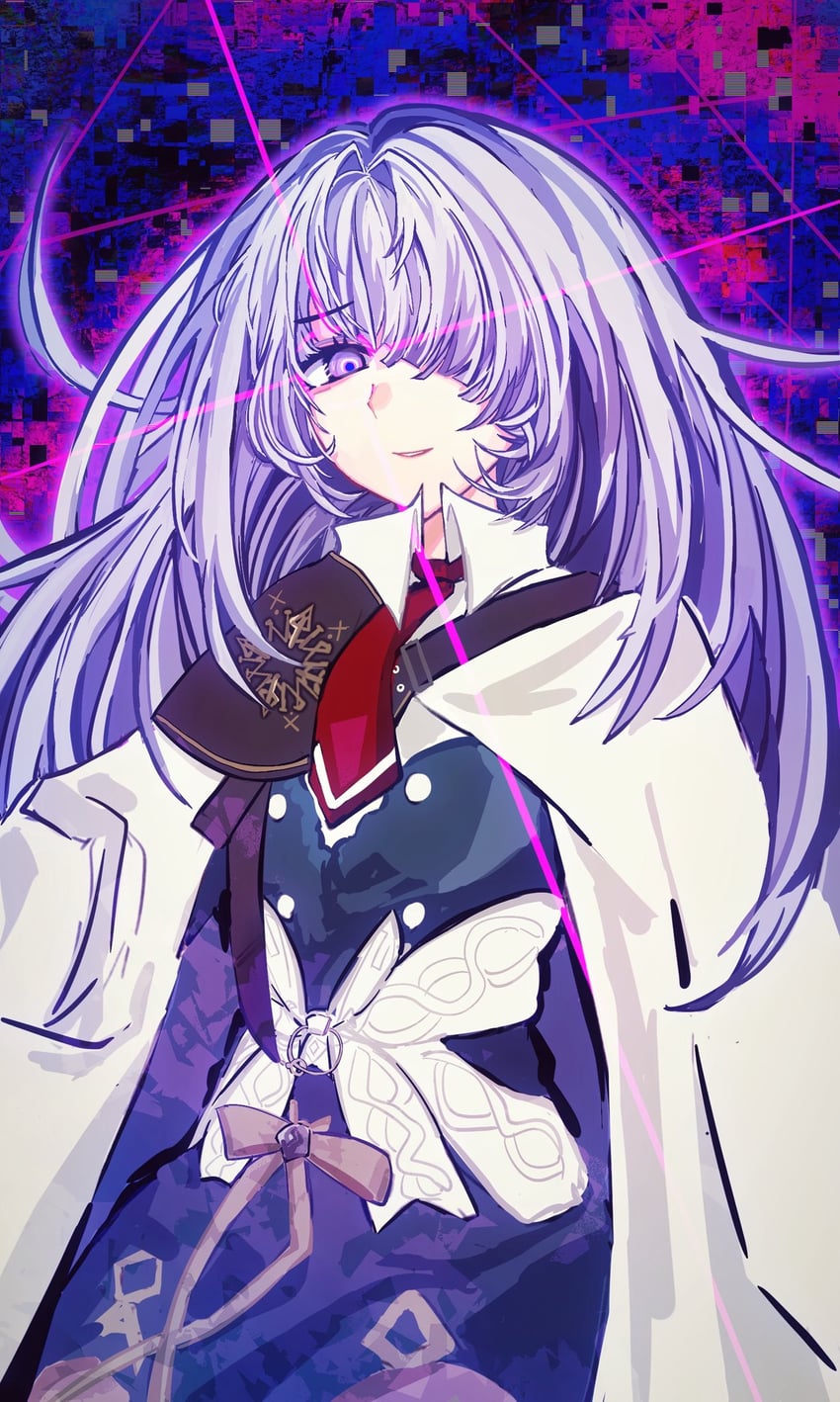 韵律源点 Arcaea、Insight (Arcaea) 1名女孩 黑色裙子 蓝眼 有领衬衫 长袖