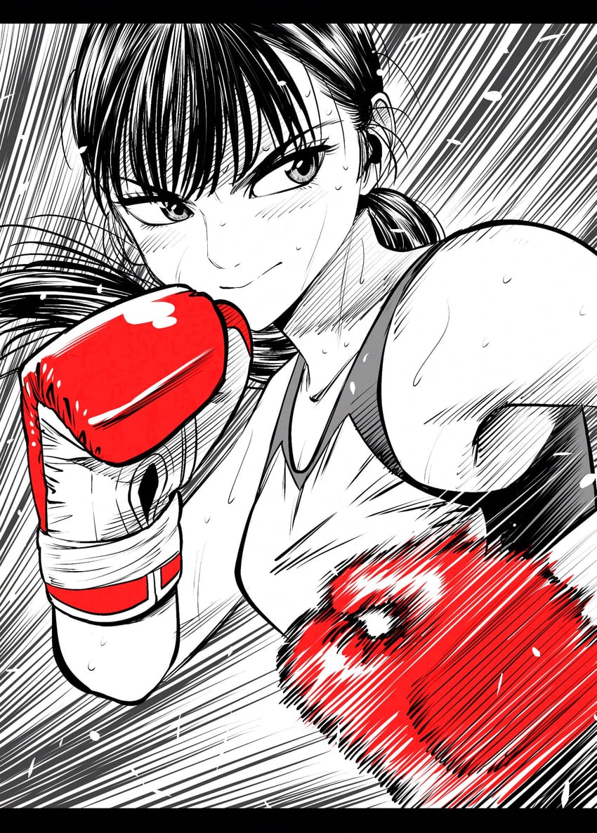 原创 1名女孩 拳击 拳击手套 乳房 飞溅的汗滴