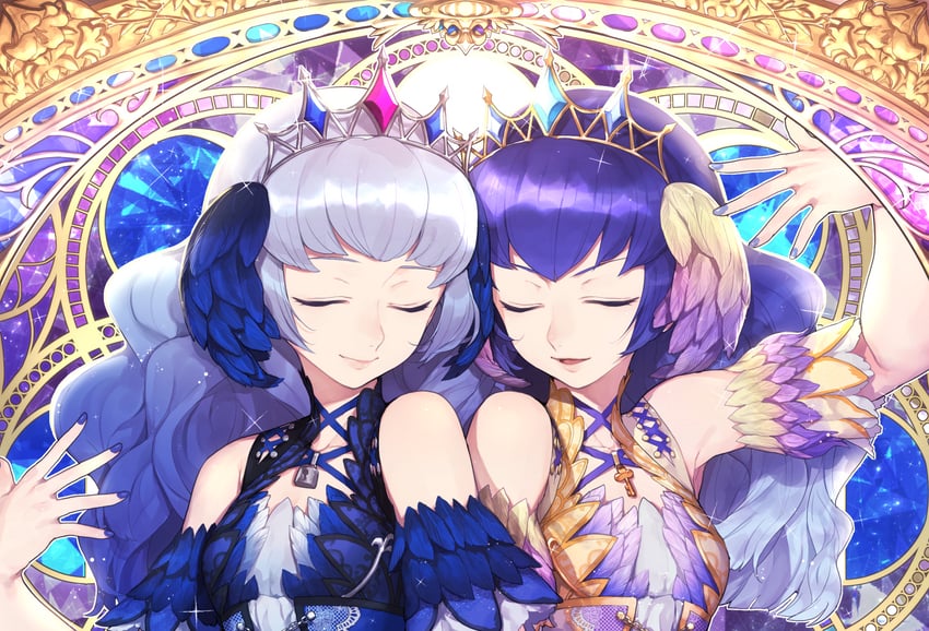 偶像活动、偶像活动Friends!、白百合辉夜 2名女孩 露肩 蓝色宝石 蓝发 蓝色指甲