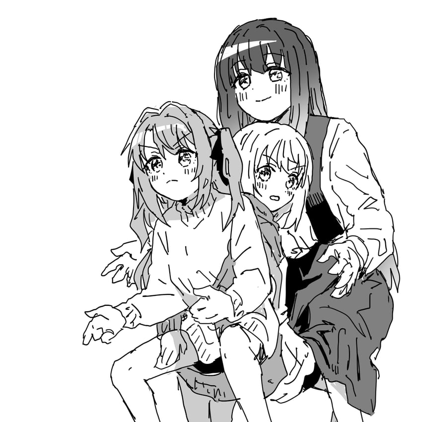 全职猎人、神稻牡丹：醉态如百合之花、郡上奏 3人女子 闭嘴 皱眉 gattai (hunter x hunter) 灰度