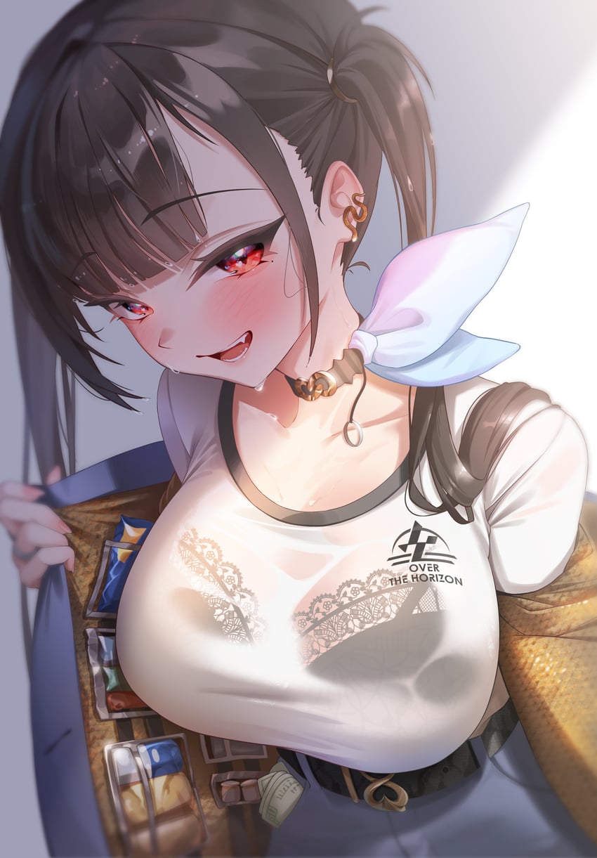 胜利女神：妮姬、索拉 (胜利女神：妮姬) 1名女孩 腰带 黑色皮带 黑色文胸 黑发