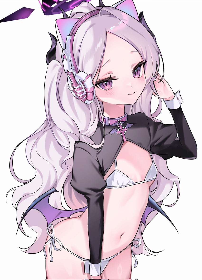 蔚蓝档案 呆毛 胸罩 恶魔娘 恶魔角 恶魔翅膀