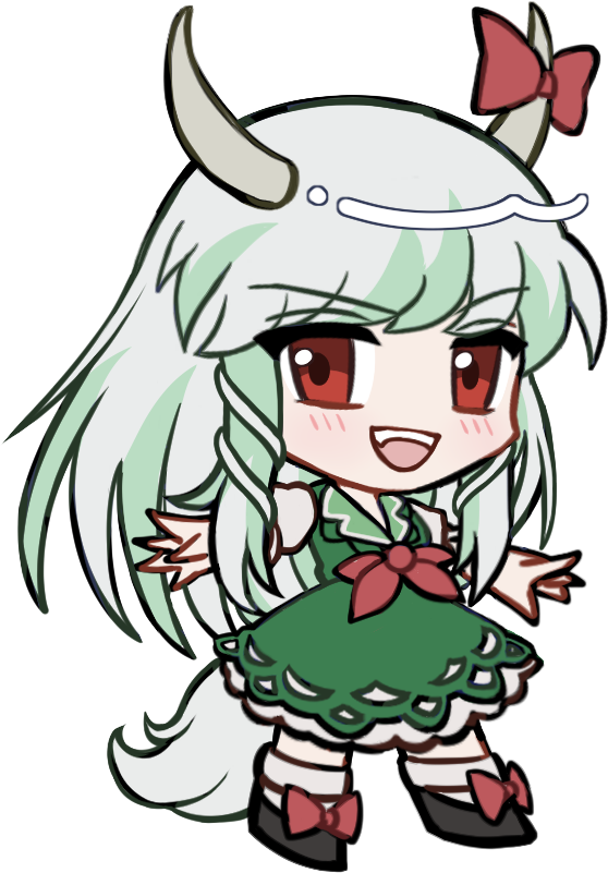 东方Project、上白泽慧音 (半兽)、上白泽慧音 1名女孩 :D 脸红 蝴蝶结 Q版