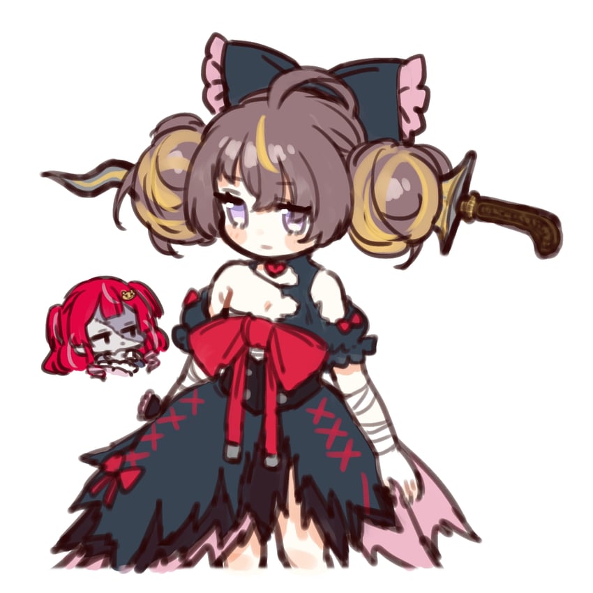 Hololive、Hololive Indonesia、阿尼娅·梅尔菲莎 2名女孩 呆毛 包扎的手臂 绷带 蝴蝶结