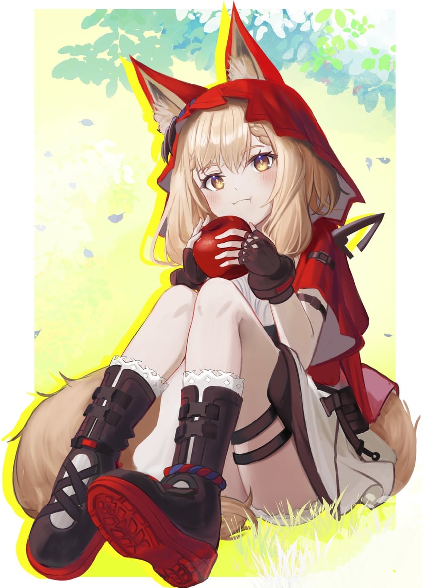 明日方舟、明日方舟：终末地、罗斯 (明日方舟) 1名女孩 兽耳毛 兽耳 苹果 黑色手套