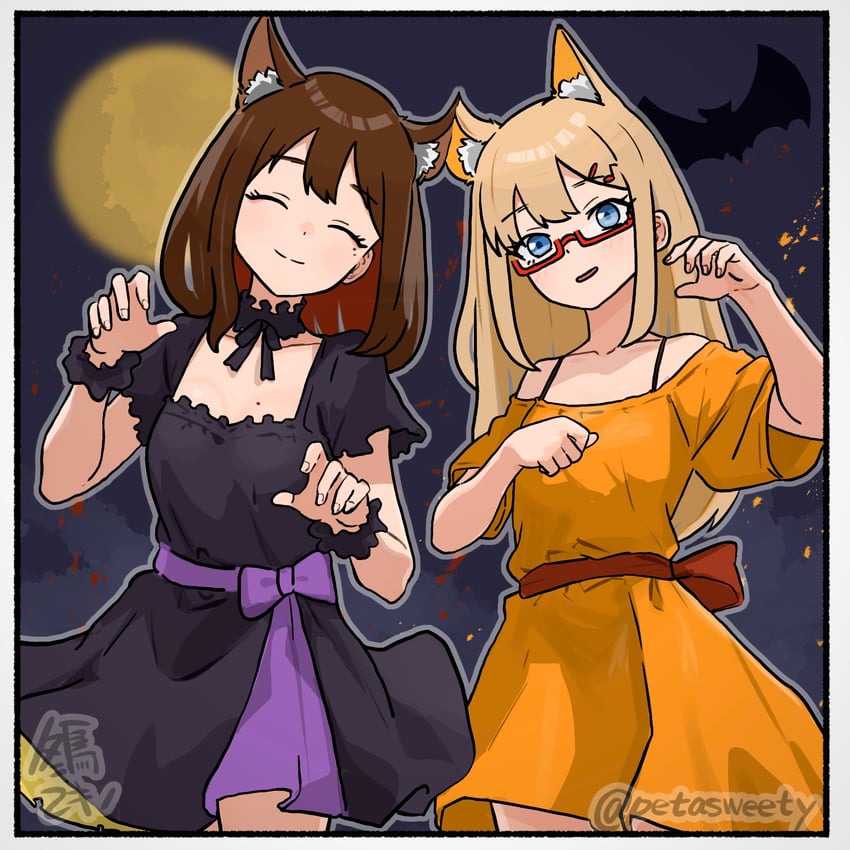 原创 2名女孩 微笑 兽耳毛 作者名 蝙蝠