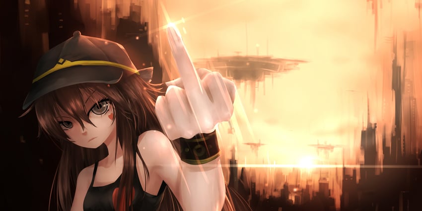原创、千夜 (qys3) 1名女孩 露肩 棒球帽 黑帽子 黑色背心