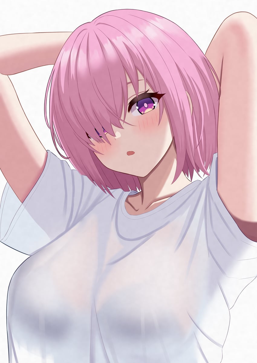 Fate/Grand Order、Fate系列、玛修·基列莱特 1名女孩 惊讶 双手抱头 举起双手 乳房