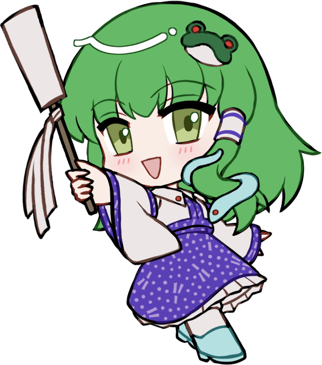 东方Project、东风谷早苗 1名女孩 :D 蓝色鞋子 脸红 Q版