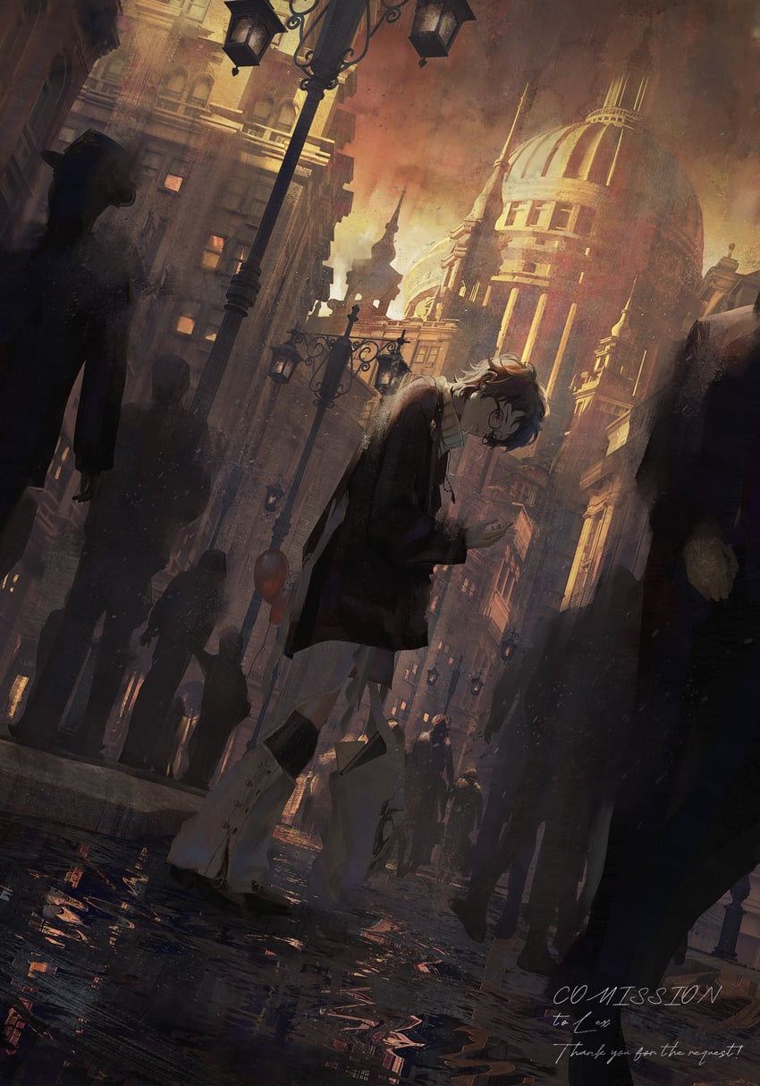 原创 1名男孩 极度精细构图 建筑 逆光 包