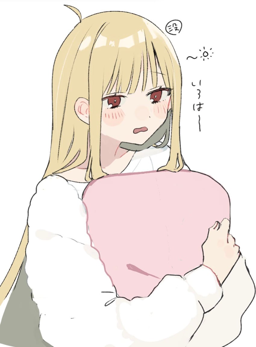 超辉夜姬!、辉夜 (超辉夜姬!) 1名女孩 呆毛 金发 脸红 棕眼睛