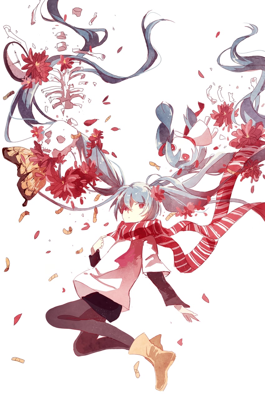 平凡世界征服 (Vocaloid)、VOCALOID、Aimaina 1名女孩 黑色连裤袜 蓝发 靴子 虫子