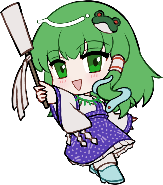 东方Project、东风谷早苗 1名女孩 :D 蓝色鞋子 脸红 Q版