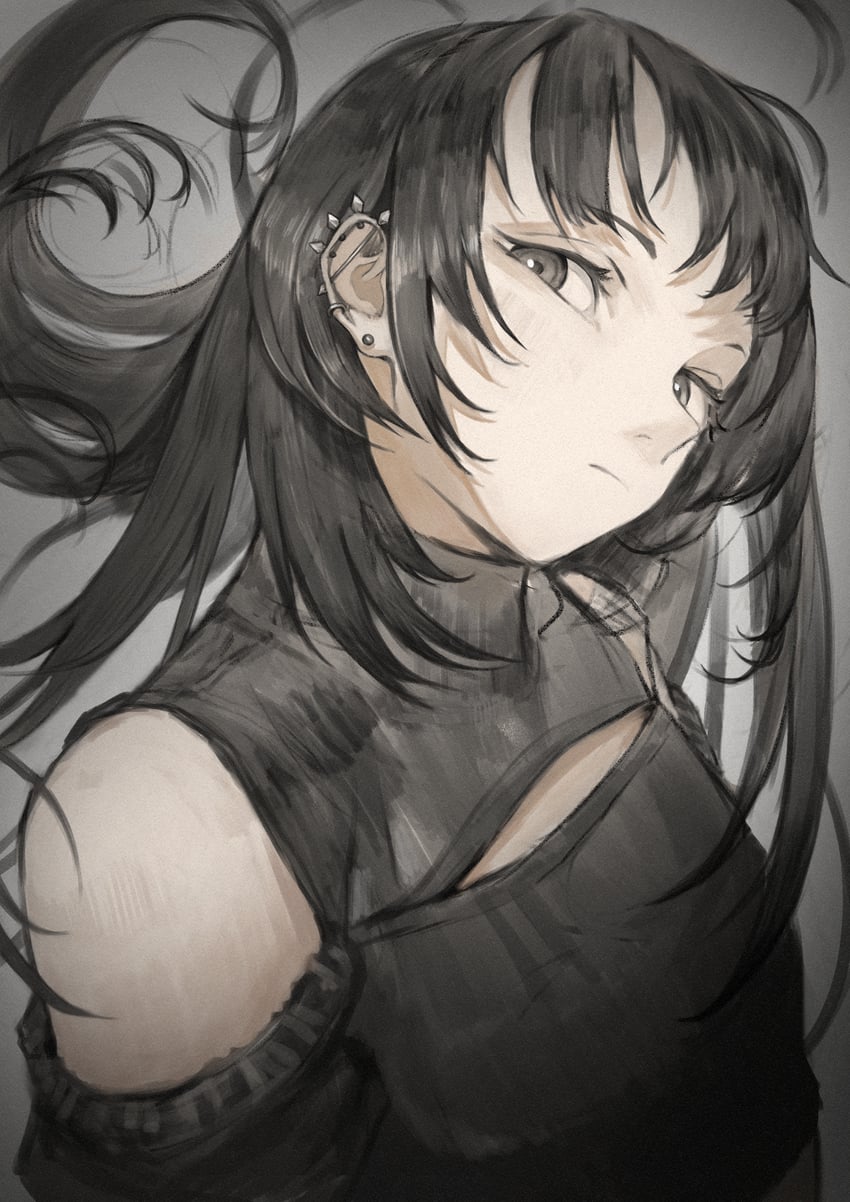 原创 1名女孩 杠铃穿刺 露肩 黑瞳 黑发