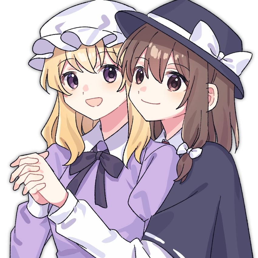 东方Project、玛艾露贝莉·赫恩、宇佐见莲子 2名女孩 黑色蝴蝶结 黑色蝶形领结 黑色小披肩 黑帽子