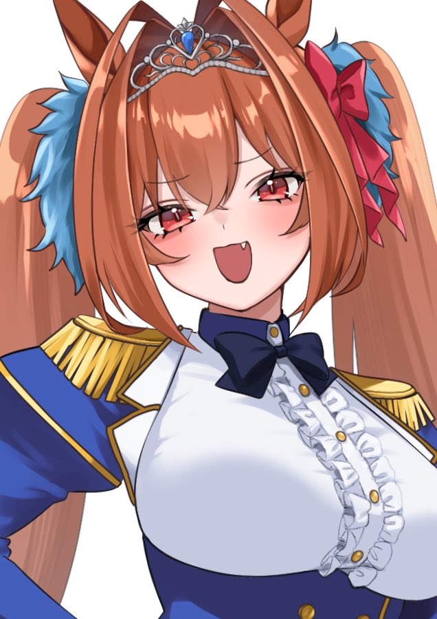 赛马娘、大和赤骥 (巅峰蓝) (赛马娘)、大和赤骥 (赛马娘) 1名女孩 兽耳 脸红 乳房 棕发