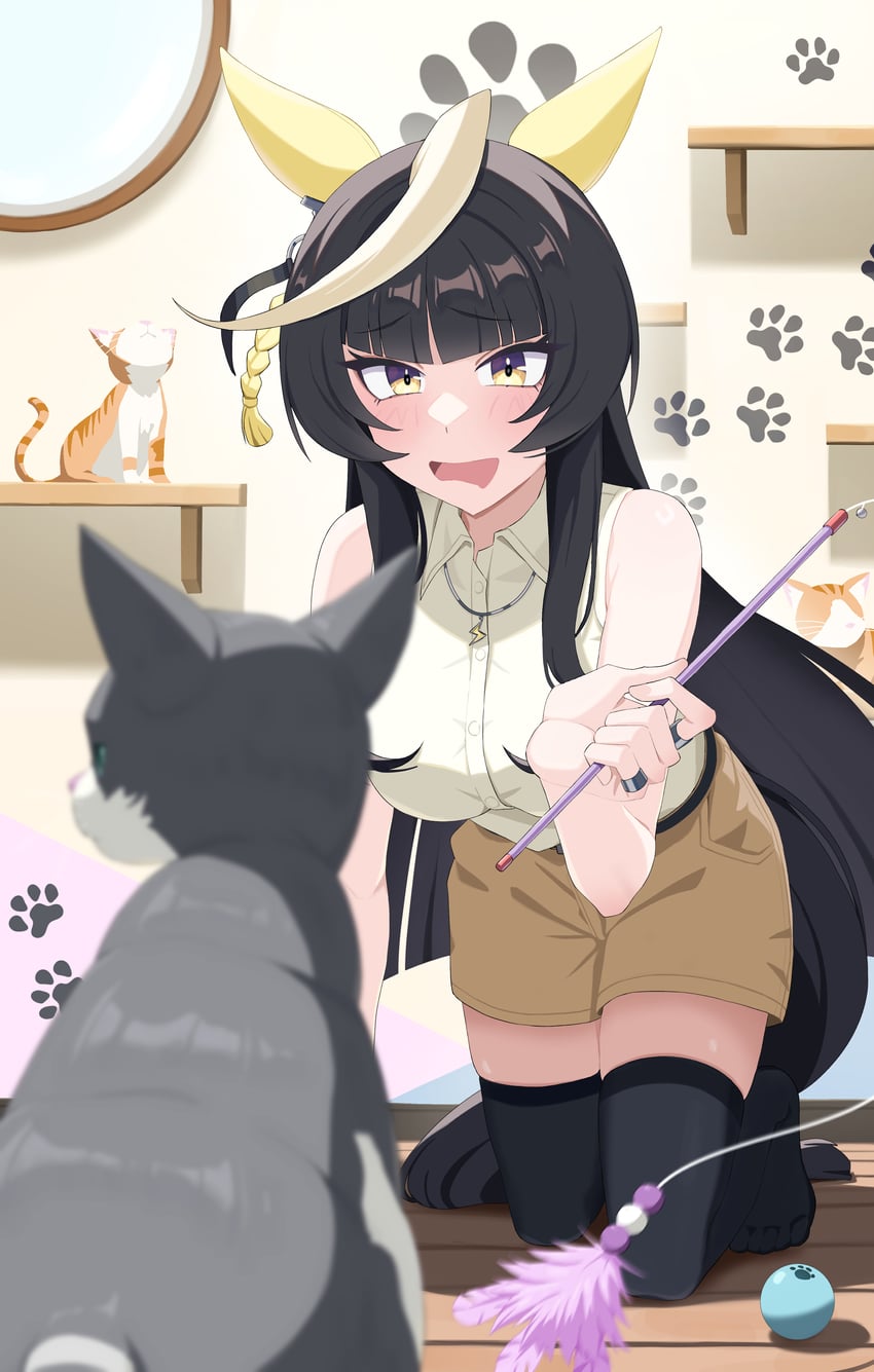 赛马娘、嘉实光 (赛马娘) 1名女孩 呆毛 兽耳 露肩 黑发